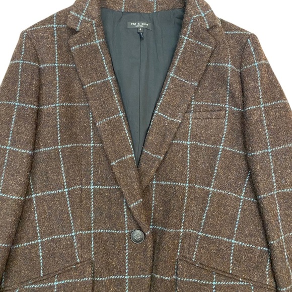NWOT Rag & Bone Margot Windowpane Plaid Wool Blazer Brown Teal Size 6 - Picture 7 of 12